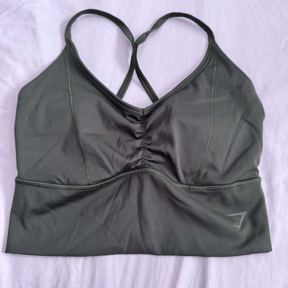 Gymshark Elevate Longline Sport Bra Women Size Small Olive Green Ruched